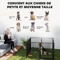 PawHut Parc pour chien, parc pour animaux, 8 panneaux, clôture portable pliable, sécurisé, noir(m-9)