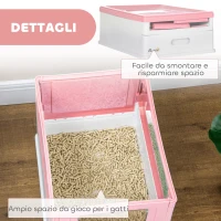 PawHut Lettiera per Gatti Chiusa in PP a 2 Porte con Paletta e Vassoio Estraibile, 47.5x35.5x36.7 cm, Rosa e Bianco(m-7)