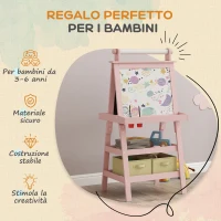 AIYAPLAY Lavagna per Bambini con Cavalletto 3 in 1, Rotolo di Carta e 2 Contenitori, in Legno, 59x48x118 cm, Rosa(m-6)