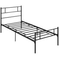 HOMCOM Single Metal Bed Frame Solid Bedstead Base with Headboard and Footboard, Metal Slat Support and Underbed Storage Space, Bedroom Furniture, Black(m-1)