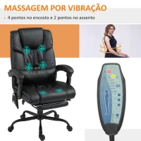Vinsetto Cadeira de Escritório com Massagem de 6 Pontos Encosto Alto Reclinável Apoio para Pés e Controlo Remoto 66x75x112-122 cm Preto(m-6)