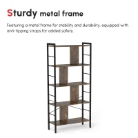 HOMCOM Industrial Storage Unit, 5 Tiers Bookcase with Open Compartments for Office Living Room, Bedroom, Rustic Brown and Black(m-7)