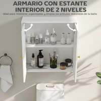 HOMCOM Mueble de Baño Colgar con Estantes 2 Puertas con Diseño de Arco Tiradores Dorados 60x20x60 cm Blanco(m-4)