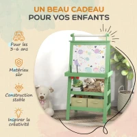 AIYAPLAY Tableau chevalet enfant 3 en 1 avec tableau blanc magnétique, tableau à craie, rouleau papier, 2 paniers, 3-6 ans, vert(m-6)