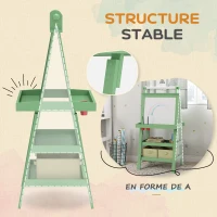 AIYAPLAY Tableau chevalet enfant 3 en 1 avec tableau blanc magnétique, tableau à craie, rouleau papier, 2 paniers, 3-6 ans, vert(m-7)