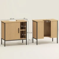 HOMCOM Móvel para Lavatório Pousar Móvel de Casa de Banho com Porta e Prateleira Ajustável para Lavatório com Pedestal 60x30x59,5 cm Madeira e Preto(m-3)