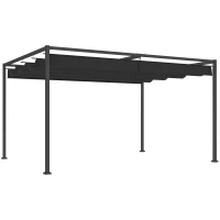 Outsunny 4 x 3m Metal Pergola, with Retractable Canopy Roof - Black(m-10)