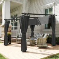 Outsunny 3 x 3 m Retractable Roof Pergola, with Curtains - Dark Grey(m-2)