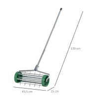 Outsunny Rouleau aérateur pour pelouse avec Manche télescopique 98L x 45l x 87H cm Vert(m-3)