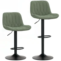 HOMCOM Breakfast Bar Stools Set of 2 Linen upholstery 60-80cm Adjustable Height - Green(m-1)