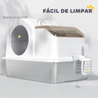PawHut Caixa de Areia para Gatos Fechada com Bandeja de Aço Inoxidável Tampa Removível Bordos Altos e Pá 60,5x40,5x42 cm Branco(m-7)