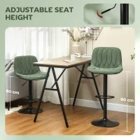 HOMCOM Breakfast Bar Stools Set of 2 Linen upholstery 60-80cm Adjustable Height - Green(m-5)