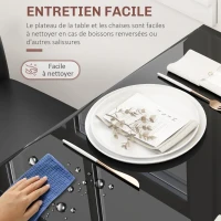 HOMCOM Ensemble table à manger et chaises pour 2 personnes, plateau rectangulaire en verre, pour cuisine salon maison, noir(m-5)