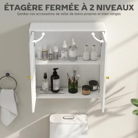 HOMCOM Armoire murale, meuble haut salle de bain moderne avec placard à double porte et poignées dorées, 60x20x60cm, blanc(m-4)