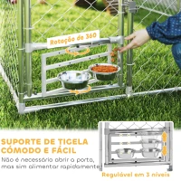 PawHut Canil Exterior com Toldo 2x2x1,54 m Gaiola para Cães em Aço Galvanizado com Suporte para Comida Giratório e Ajustável Prata(m-7)