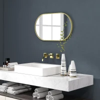 HOMCOM Espelho Casa de Banho Oval 40x3x70 cm Espelho Decorativo de Parede com Estrutura de Liga de Alumínio Horizontal ou Vertical Dourado(m-8)