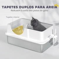 PawHut Caixa de Areia para Gatos Fechada com Bandeja de Aço Inoxidável Tampa Removível Bordos Altos e Pá 60,5x40,5x42 cm Branco(m-8)