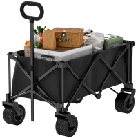 Outsunny Carrito de Jardín Plegable con Ruedas Grandes Todo Terreno y Mango Ajustable Carga 100 kg para Campaña Compra Negro(m-11)
