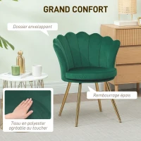 HOMCOM Fauteuil coquillage chaise coiffeuse fauteuil en velours fauteuil de salon avec pieds en métal doré vert(m-6)