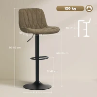 HOMCOM Set of Two Linen-Look Bar Stools - Brown(m-3)