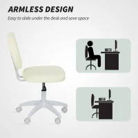 Vinsetto Vanity Office Chair, PU Leather Computer Chair for Home, with Adjustable Height, Armless, Swivel Wheels, Cream(m-6)