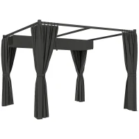 Outsunny 3 x 3(m) Retractable Pergola, Garden Gazebo Shelter with Curtains, for Grill, Patio, Deck, Charcoal Grey(m-1)