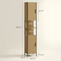 HOMCOM Tall Bathroom Cabinet with 2 Doors, Open Compartments and Adjustable Shelves - Natural Wood Finish(m-3)