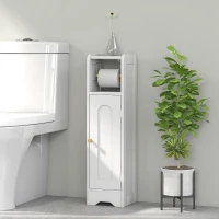 HOMCOM Armário de Casa de Banho Estreito Móvel Auxiliar de Casa de Banho 21x20x79 cm com Prateleira Ajustável Suporte para Papel Higiénico Branco(m-2)