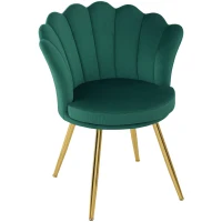 HOMCOM Fauteuil coquillage chaise coiffeuse fauteuil en velours fauteuil de salon avec pieds en métal doré vert(m-1)