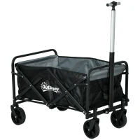 Outsunny Carro de Jardín Plegable con 4 Ruedas Longitud y Ángulo del Mango Ajustables Capacidad 70 L 77x50x63-93 cm Negro(m-1)