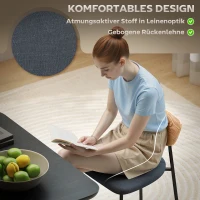 HOMCOM Set van 2 eetkamerstoelen in linnen-look, armloos ontwerp, metalen poten, Grijs(m-5)