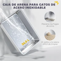 PawHut Arenero para Gatos Cubierto de Acero Inoxidable con Paso de Salida y Pala de Acero Inoxidable Gris Claro(m-4)