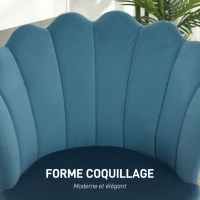 HOMCOM Fauteuil coquillage chaise coiffeuse fauteuil en velours fauteuil de salon avec pieds en métal doré bleu(m-5)
