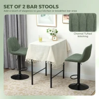 HOMCOM Breakfast Bar Stools Set of 2 Linen upholstery 60-80cm Adjustable Height - Green(m-4)