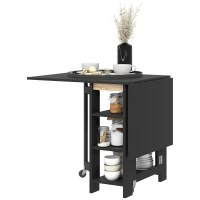 HOMCOM Mesa de Cozinha com Laterais Dobráveis Mesa de Refeição com 2 Rodas e Prateleiras Estilo Moderno 120x60x75 cm Preto(m-11)