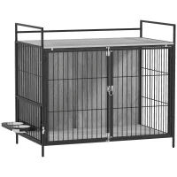 PawHut Large Dog Crate Furniture with Rotating Bowl Holder, 2 Bowls, 2 Doors, for Large Dogs, 100 x 60 x 88 cm, Grey(m-1)