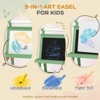 AIYAPLAY 3 in 1 Kids Easel Double-Sided Magnetic Whiteboard and Chalkboard with Paper Roll, Storage Baskets - Green(m-4)