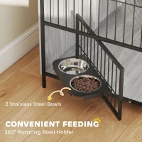 PawHut Large Dog Crate Furniture with Rotating Bowl Holder, 2 Bowls, 2 Doors, for Large Dogs, 100 x 60 x 88 cm, Grey(m-5)