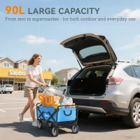 Outsunny 90L Festival Trolley on Wheels, Folding Camping Trolley Cart with Adjustable Handle, Portable for Outdoor, Garden, Shopping, Fishing, Blue(m-4)