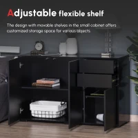 HOMCOM High Gloss Side Cabinet, Push-Open Design with 2 Drawers and 2 Cabinets for Living Room, 74H x 117W x 36Dcm, Black(m-4)