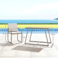 Outsunny Sitzgruppe 3-teilig Essgruppe für 2 Personen Esstisch mit 2 Stühlen Glastisch Hellgrau(m-3)