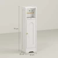 HOMCOM Armário de Casa de Banho Estreito Móvel Auxiliar de Casa de Banho 21x20x79 cm com Prateleira Ajustável Suporte para Papel Higiénico Branco(m-3)