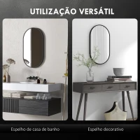 HOMCOM Espelho Casa de Banho Oval 40x3x70 cm Espelho Decorativo de Parede com Estrutura de Liga de Alumínio Horizontal ou Vertical Preto(m-4)