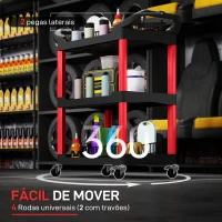 HOMCOM Carro de Oficina Carro de Ferramentas com 3 Prateleiras Rodas e Pegas para Garagem Oficina Casa 83x43x97 cm Vermelho e Preto(m-5)