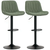 HOMCOM Breakfast Bar Stools Set of 2 Linen upholstery 60-80cm Adjustable Height - Green(m-11)