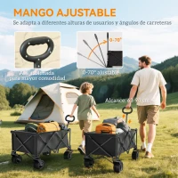 Outsunny Carrito de Jardín Plegable con Ruedas Grandes Todo Terreno y Mango Ajustable Carga 100 kg para Campaña Compra Negro(m-8)