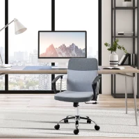Vinsetto Office Chair Linen Fabric Swivel Computer Desk Chair Home Study Adjustable Chair with Wheels, Grey(m-8)
