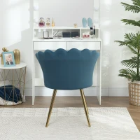 HOMCOM Fauteuil coquillage chaise coiffeuse fauteuil en velours fauteuil de salon avec pieds en métal doré bleu(m-7)