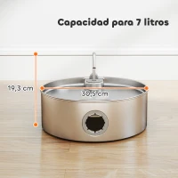 PawHut Fuente para Gatos de Acero Inoxidable 7L Fuente de Agua para Mascotas Silencioso Automático con Sistema de Filtros(m-3)
