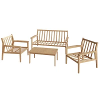Ensemble de canapé d'extérieur en bois, ensemble de meubles de jardin pour 4-5 personnes avec 2 canapés individuels, 1 canapé double, 1 table, Couleur naturelle(m-5)